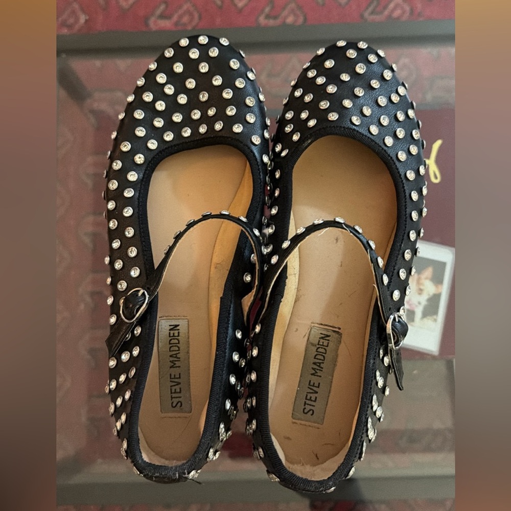 Steve Madden Black Rhinestone Mary Jane Flats
